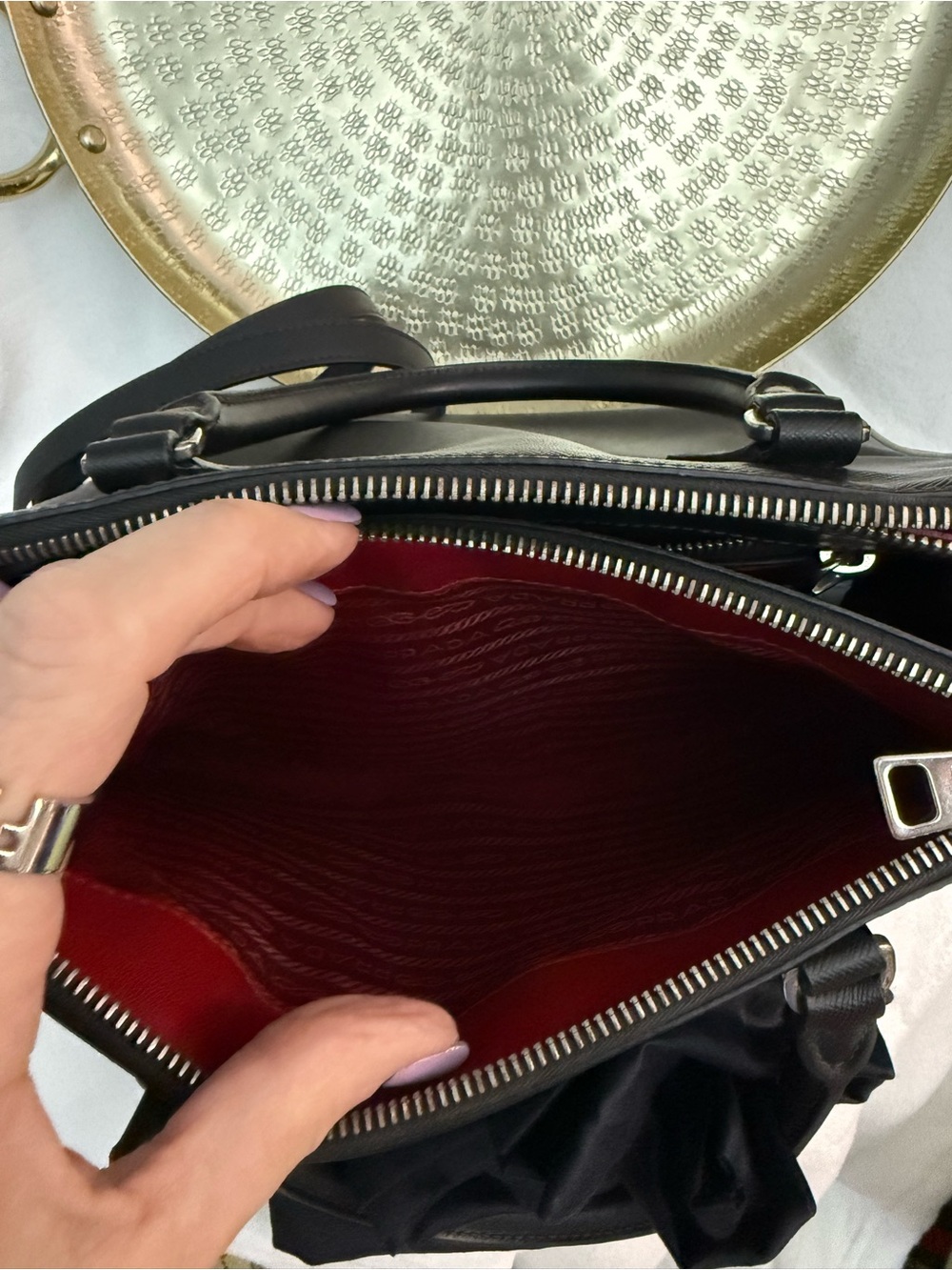 Prada Black Saffiano Leather Satchel with Silver-Tone Logo - Picture 6 of 6